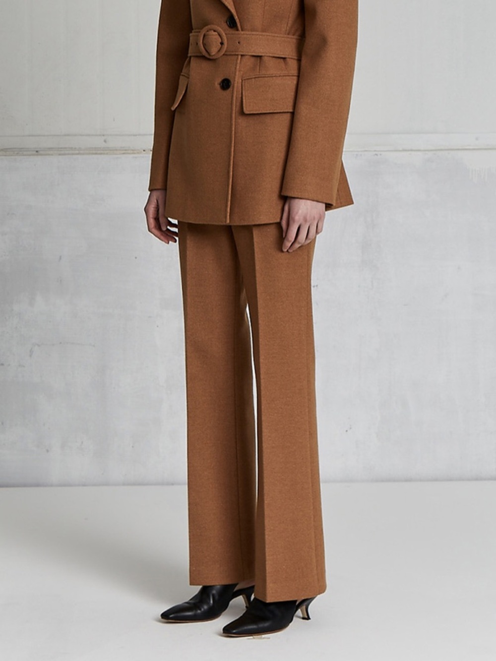 LVIR Herringbone Wool Bell Bottom Pants in Camel Size Large